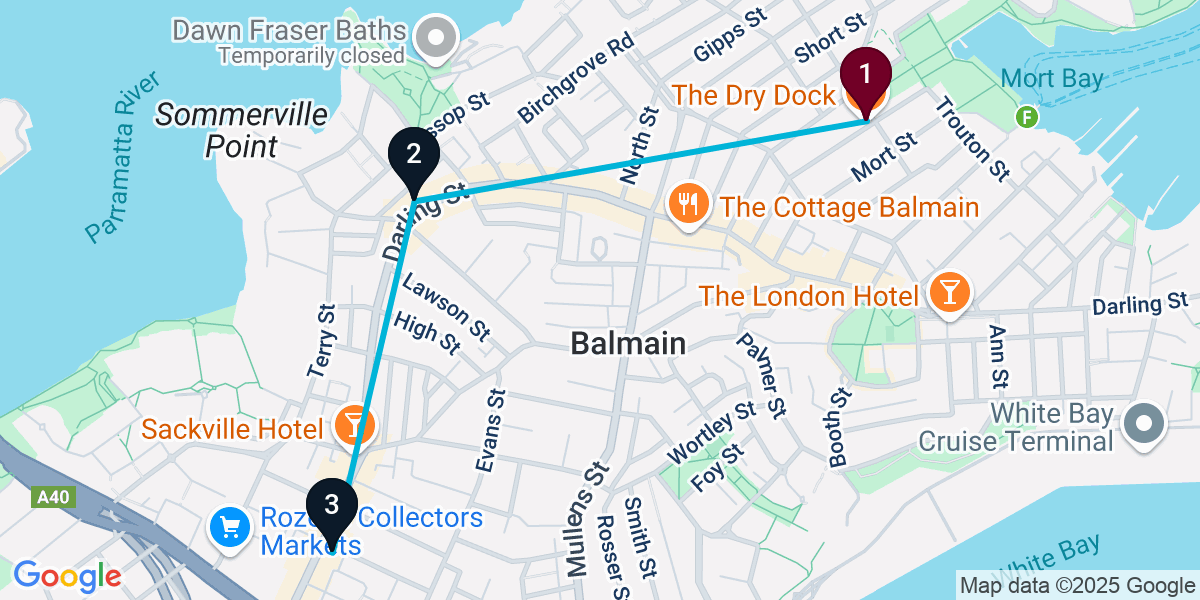 Map for 3-Stop Balmain Wine bar Bar Crawl
