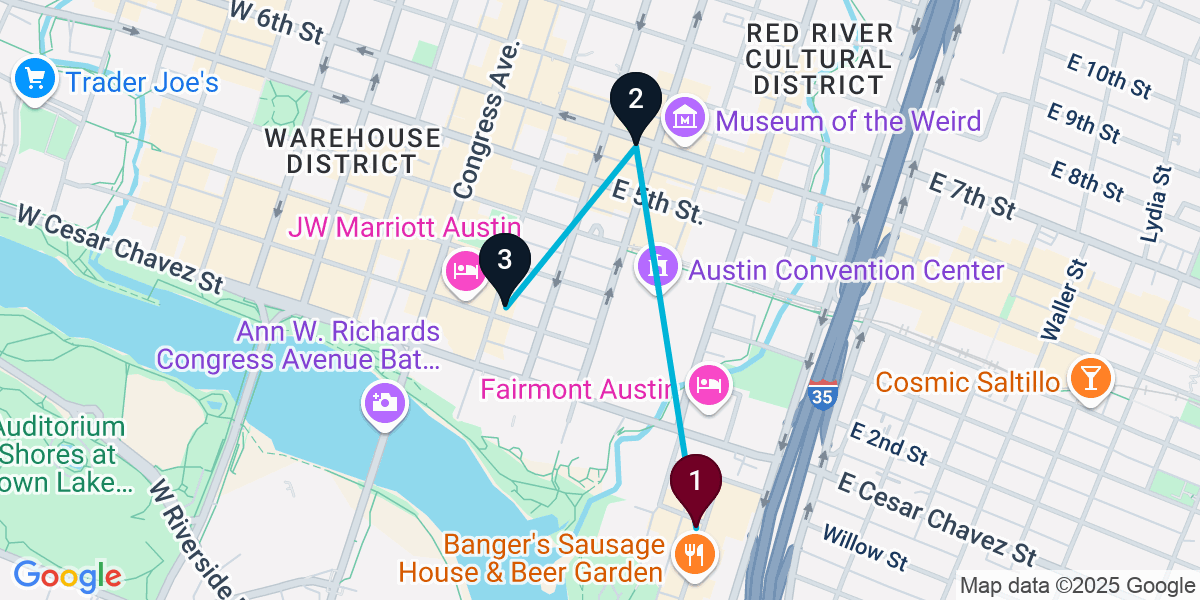 Map for 3-Stop Austin Pub Bar Crawl
