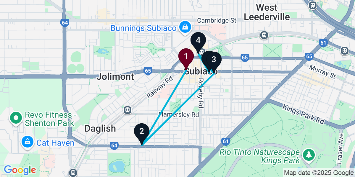 Map for 5-Stop Subiaco Cocktail Bar Crawl