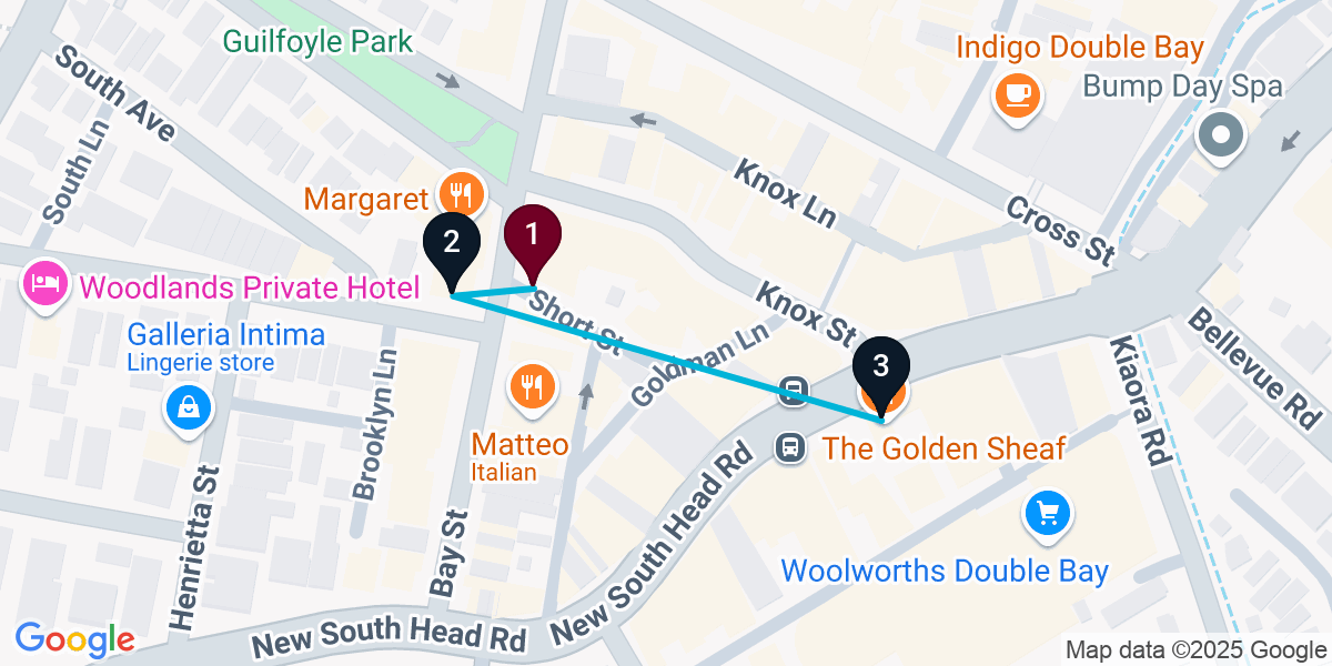 Map for 3-Stop Double Bay Pub Bar Crawl