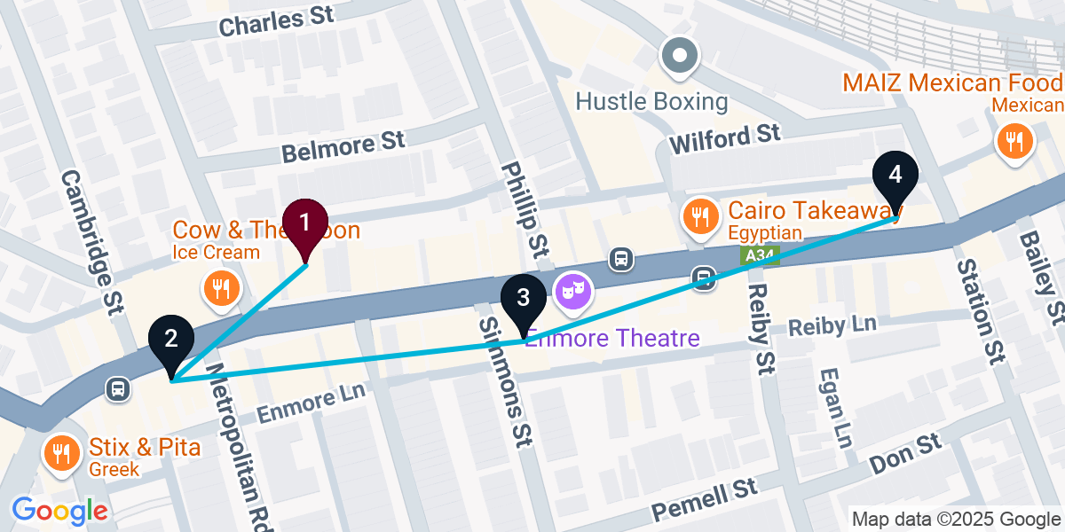 Map for 4-Stop Enmore Bar Crawl