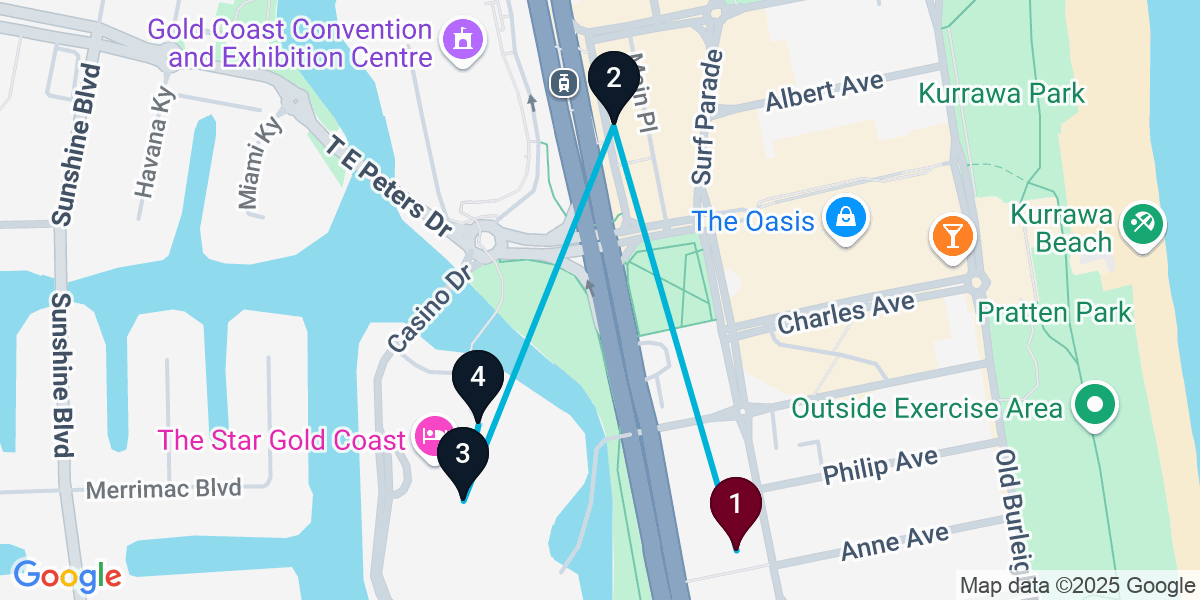 Map for Broadbeach Cocktail Bar Crawl