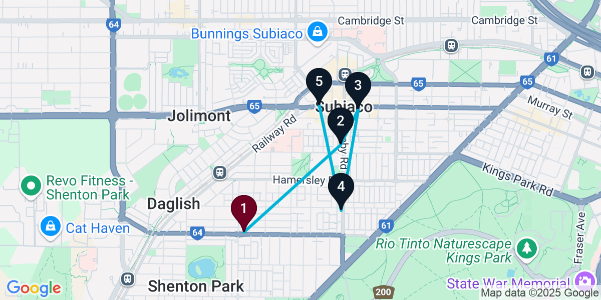 Map for 5-Stop Subiaco Wine bar Bar Crawl
