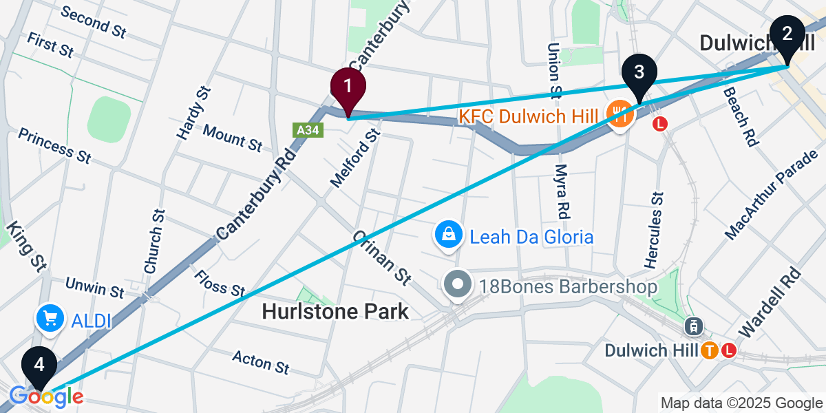 Map for 4-Stop Hurlstone Park Cocktail Bar Crawl
