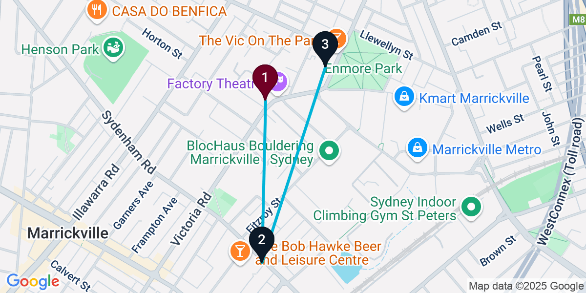 Map for 3-Stop Marrickville Brewery Bar Crawl