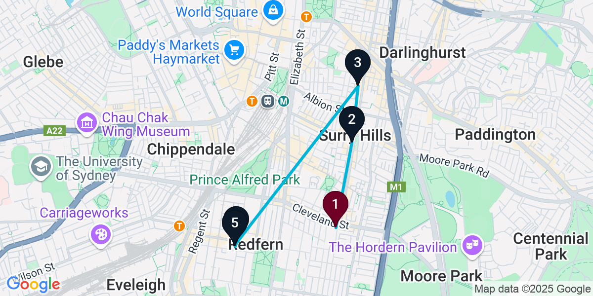 Map for 5-Stop Redfern Wine bar Bar Crawl