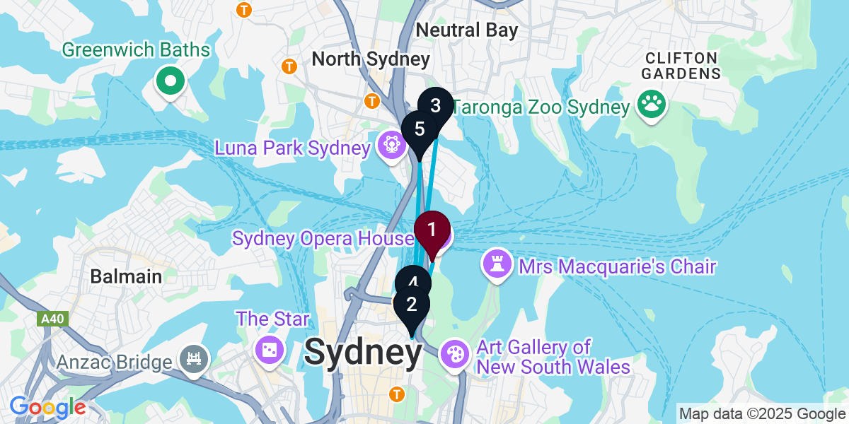 Map for 5-Stop Sydney Wine bar Bar Crawl