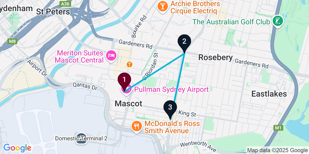 Map for 3-Stop Mascot Pub Bar Crawl