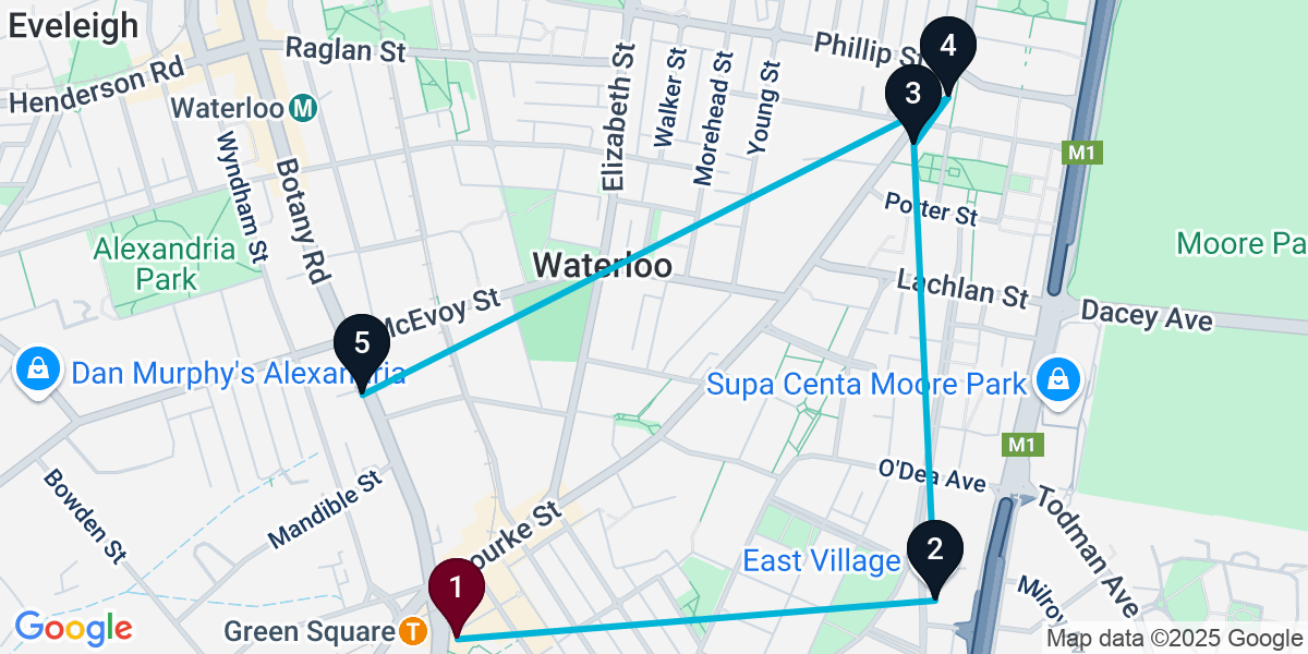 Map for 5-Stop Zetland Wine bar Bar Crawl