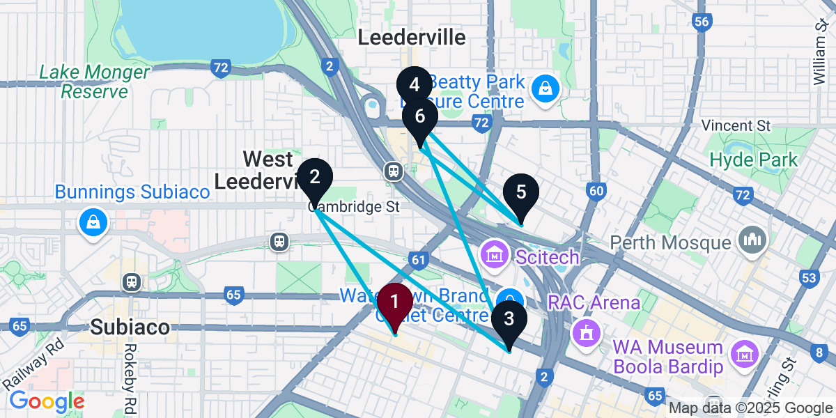 Map for 6-Stop West Perth Live music Bar Crawl