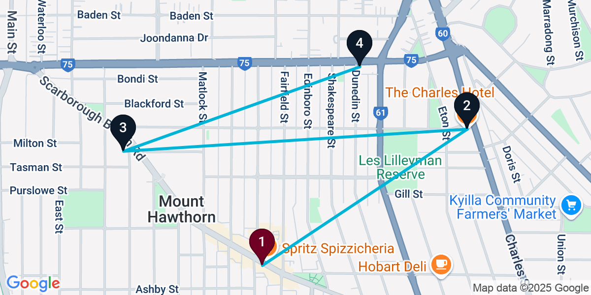 Map for 4-Stop Mount Hawthorn Live music Bar Crawl