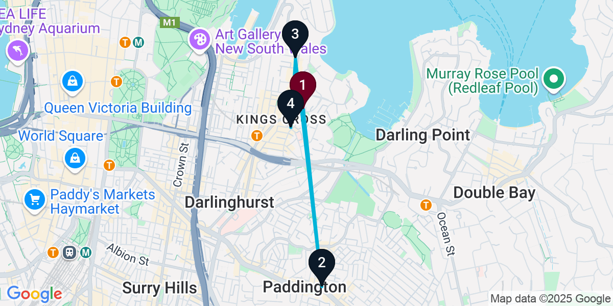 Map for 4-Stop Elizabeth Bay Bar Crawl