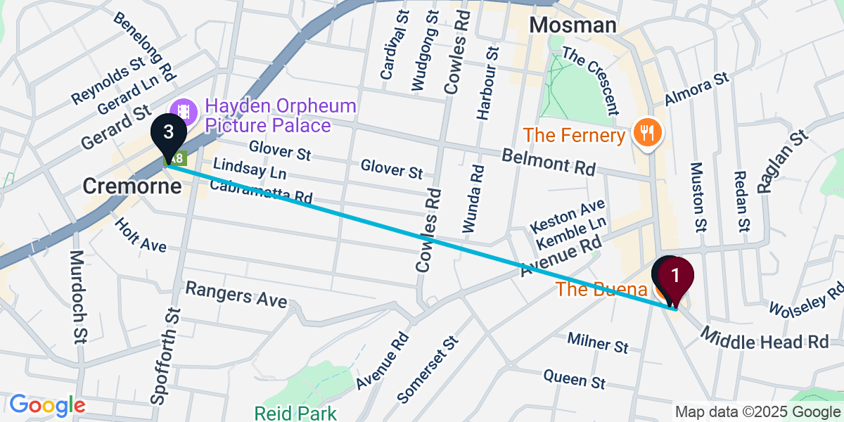 Map for 3-Stop Mosman Pub Bar Crawl