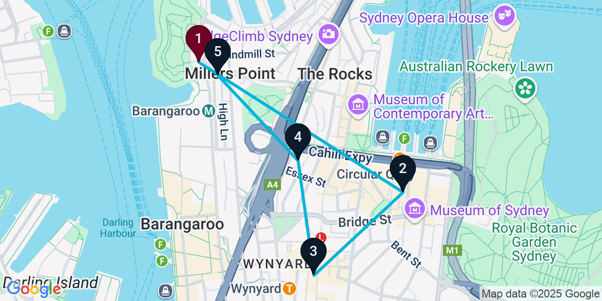 Map for 5-Stop Millers Point Bar Crawl
