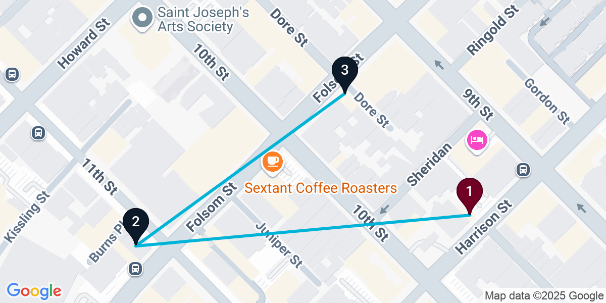 Map for 3-Stop San Francisco Cocktail Bar Crawl