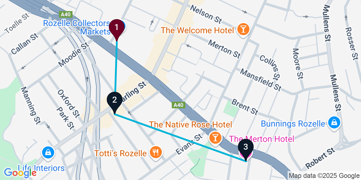 Map for 3-Stop Rozelle Bar Crawl