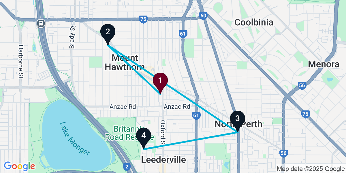 Map for 4-Stop Mount Hawthorn Nightclub Bar Crawl