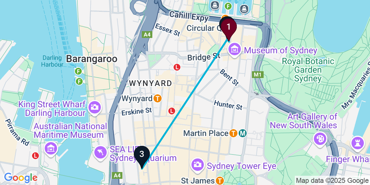 Map for 3-Stop Sydney Cocktail Bar Crawl