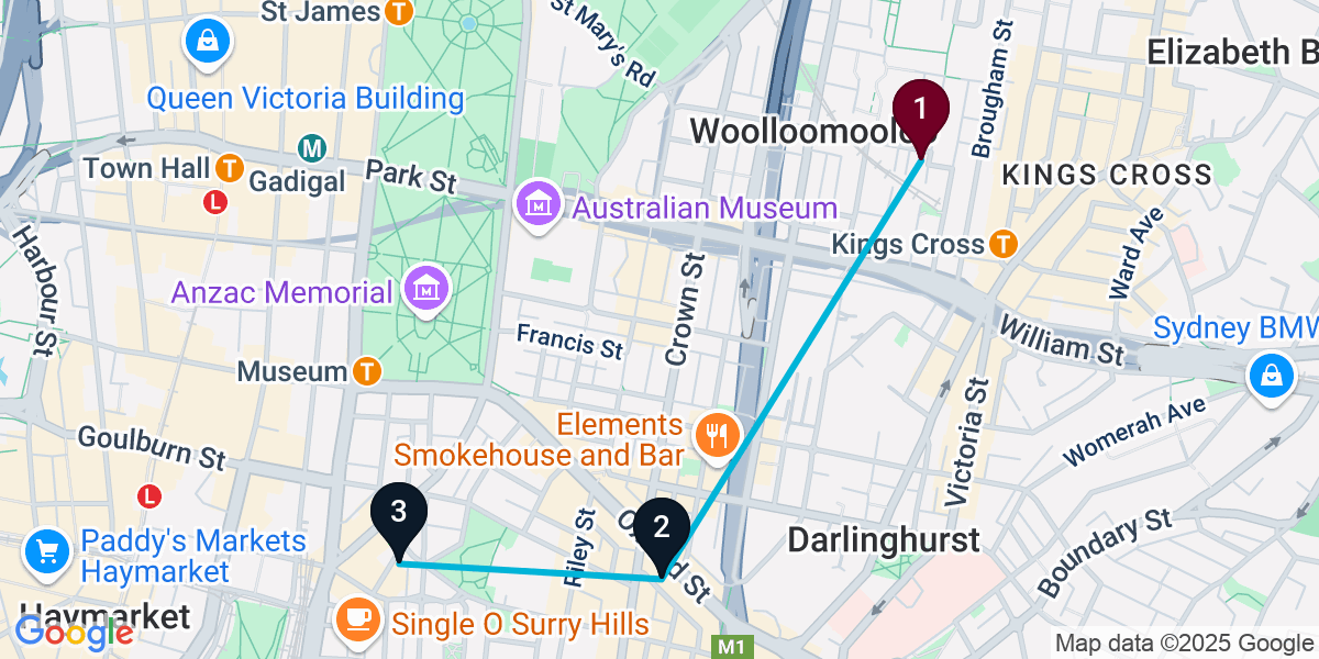 Map for 3-Stop Woolloomooloo Bar Crawl