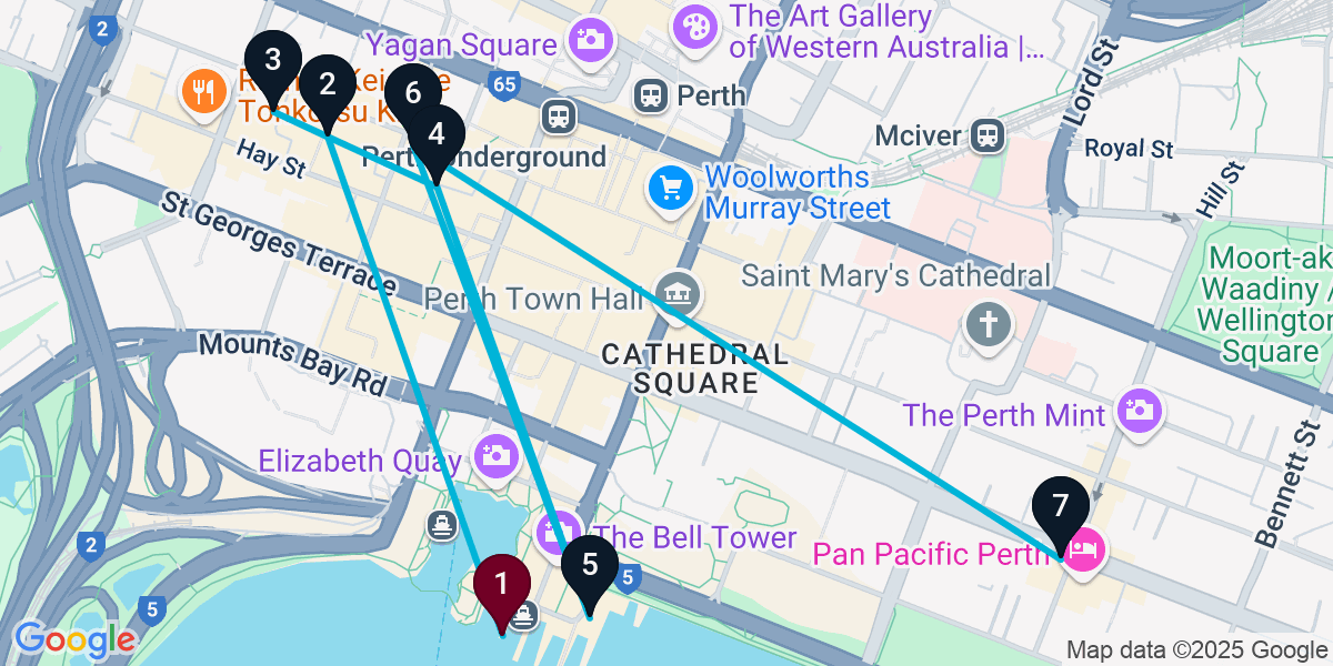 Map for 7-Stop Perth Pub Bar Crawl