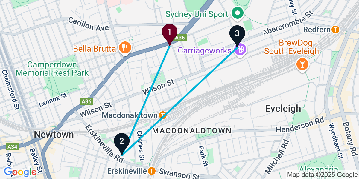 Map for 3-Stop Newtown Sports bar Bar Crawl