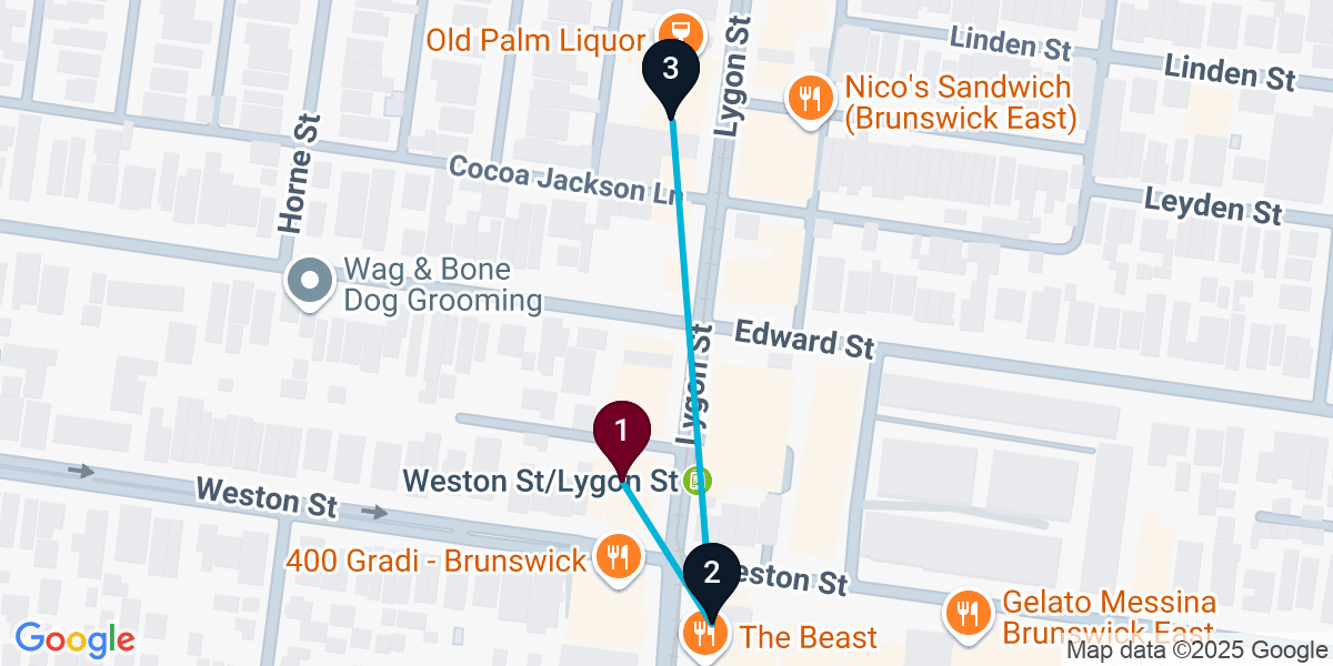 Map for Brunswick East Cocktail Bar Crawl