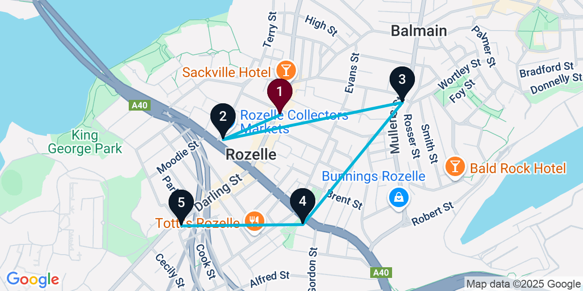 Map for 5-Stop Rozelle Live music Bar Crawl