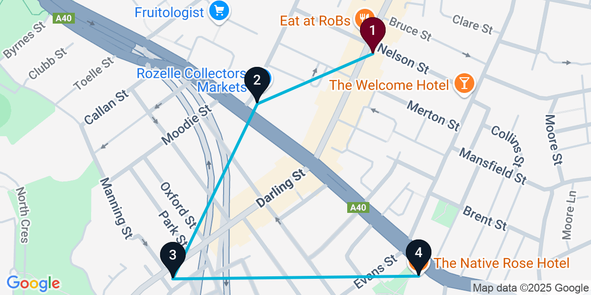 Map for 4-Stop Rozelle Live music Bar Crawl