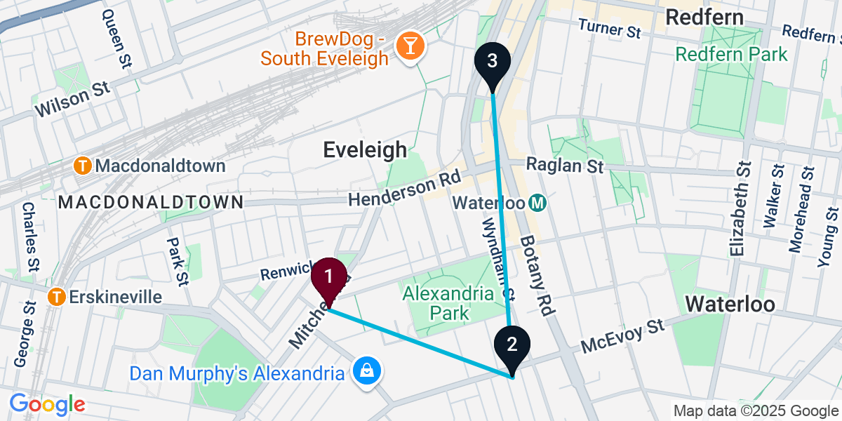 Map for 3-Stop Alexandria Brewery Bar Crawl