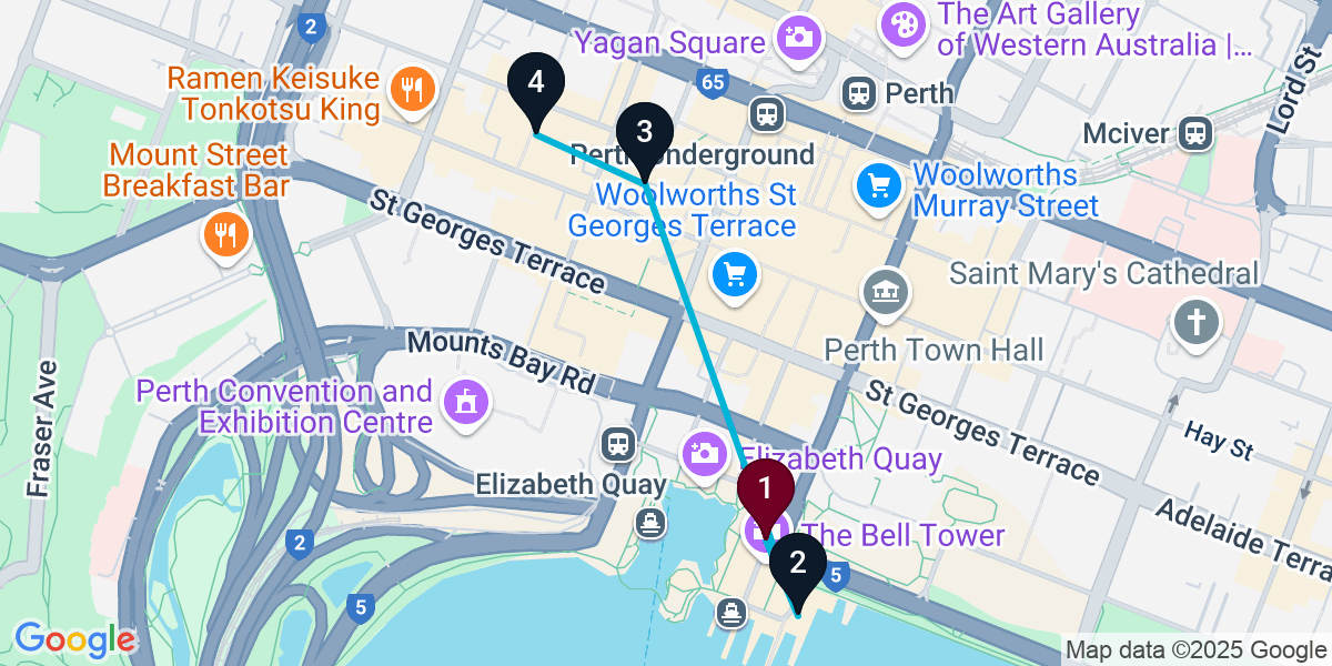 Map for 4-Stop Perth Pub Bar Crawl
