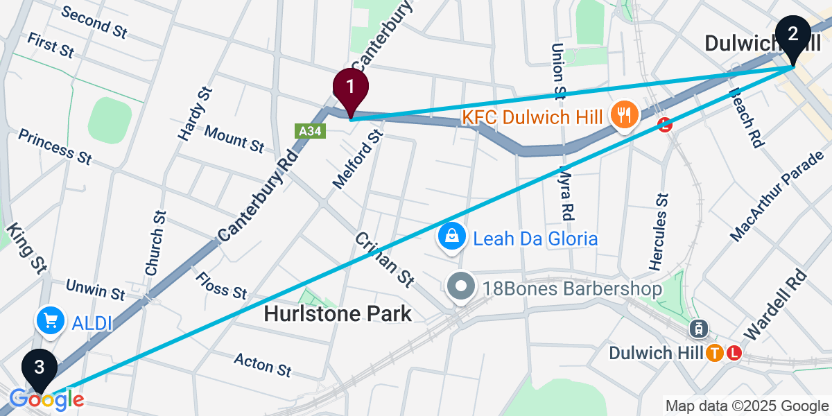 Map for 3-Stop Hurlstone Park Cocktail Bar Crawl