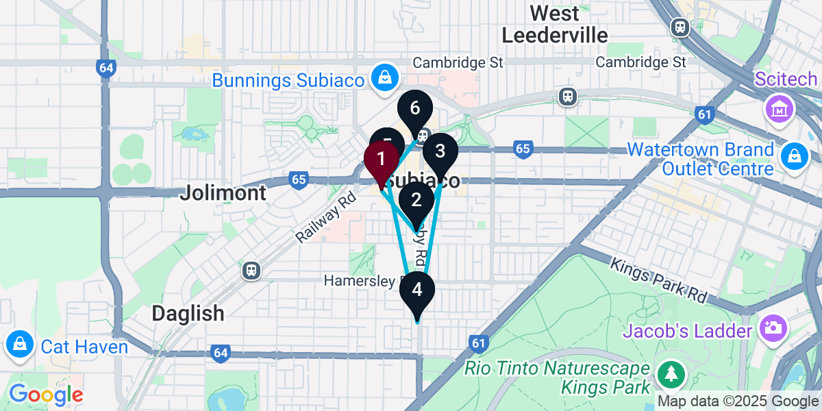 Map for 6-Stop Subiaco Wine bar Bar Crawl