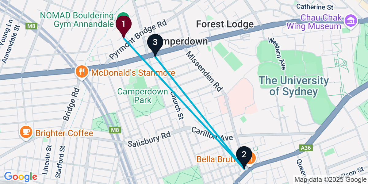 Map for 3-Stop Camperdown Live music Bar Crawl