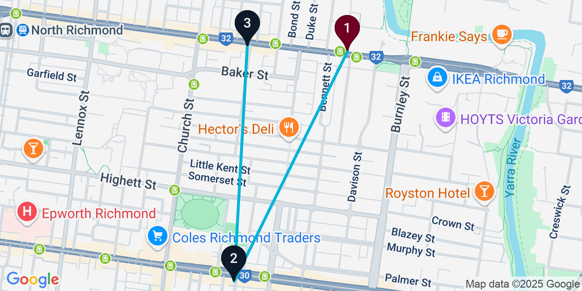Map for Richmond Cocktail Bar Crawl