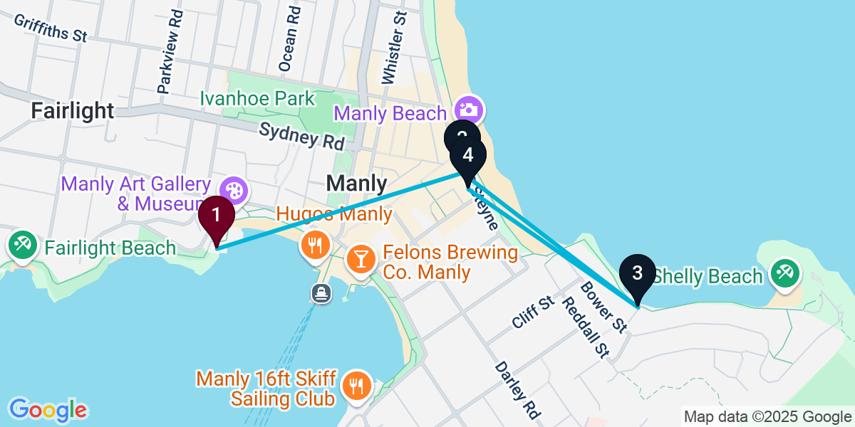 Map for 4-Stop Manly Beach bar Bar Crawl