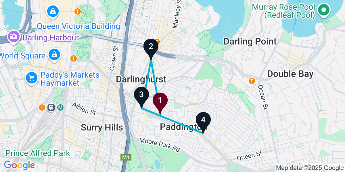Map for 4-Stop Paddington Wine bar Bar Crawl
