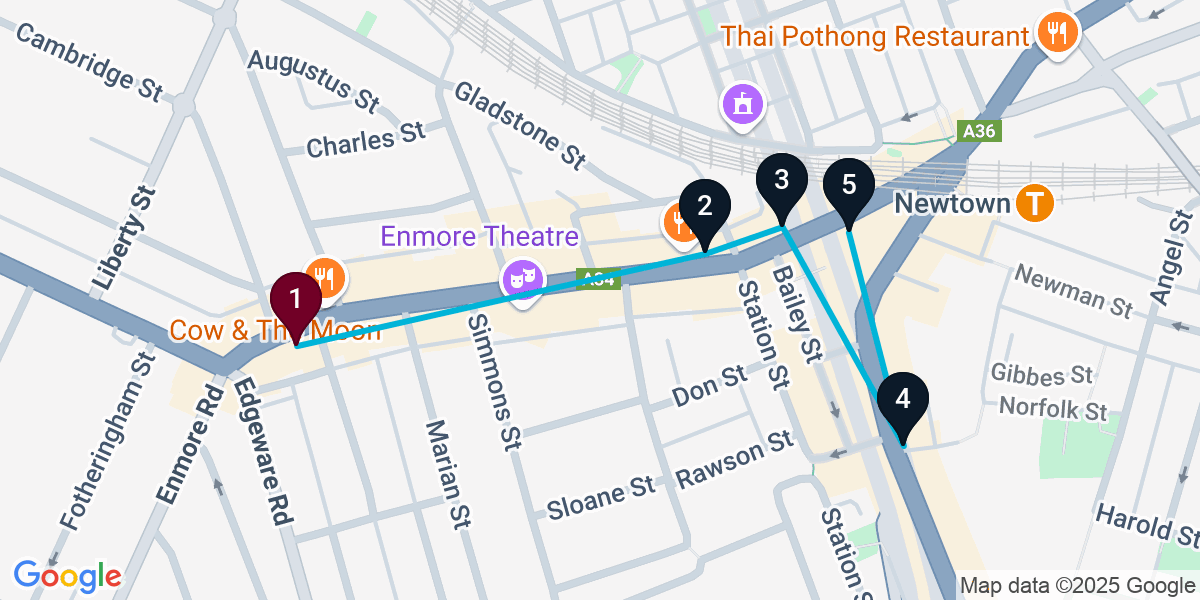 Map for 5-Stop Enmore Cocktail Bar Crawl